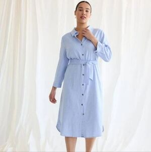 Reitmans Long-Sleeve Buttoned-Down Midi Dress with Shirt Collar Size XS